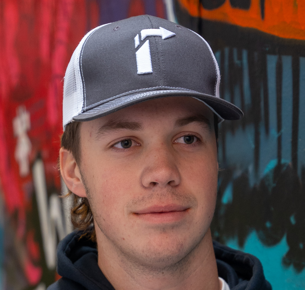 Elevant Trucker Snapback Hat – White Arrow Logo, Mesh Back, Adjustable Fit