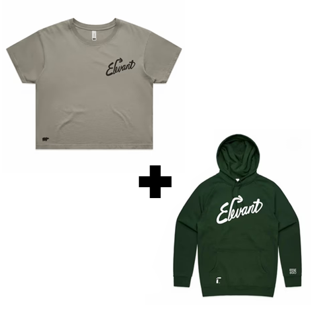 BUNDLE: ELEVANT RISE & GO WOMEN'S CROP TEE - ECRU + ELEVANT ARMY GREEN HOODIE