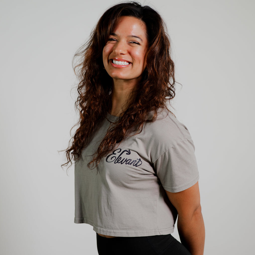 Women’s Motivational Crop Top – “Rise & Go” Graphic Tee in Ecru | ELEVANT