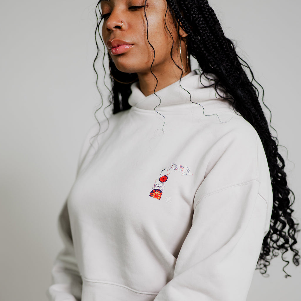 White Floral Arrow Crop Sweatshirt – Women’s Cropped Pullover for Everyday Comfort & Style