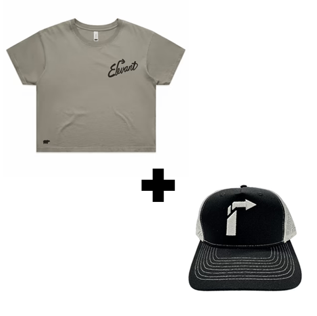 BUNDLE: ELEVANT RISE & GO WOMEN'S CROP TEE - ECRU + ELEVANT TRUCKER SNAPBACK