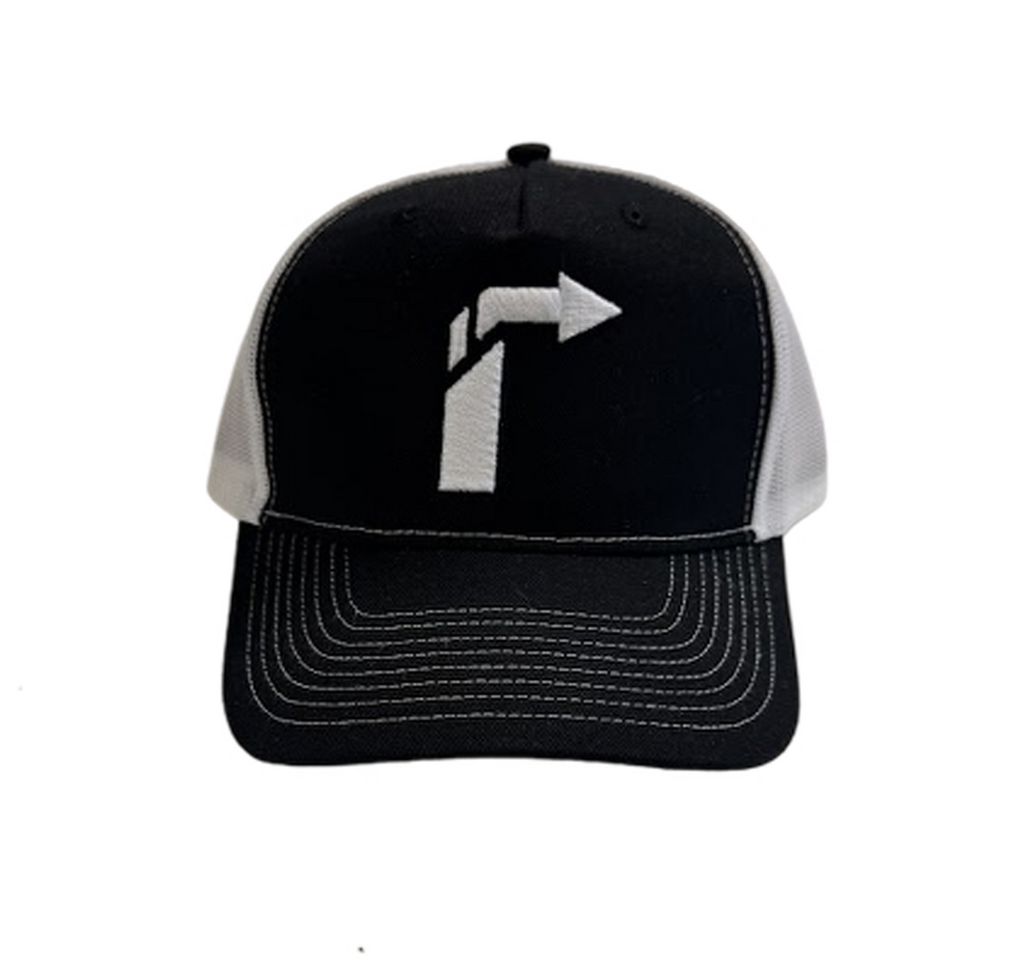 Elevant Trucker Snapback Hat – White Arrow Logo, Mesh Back, Adjustable Fit
