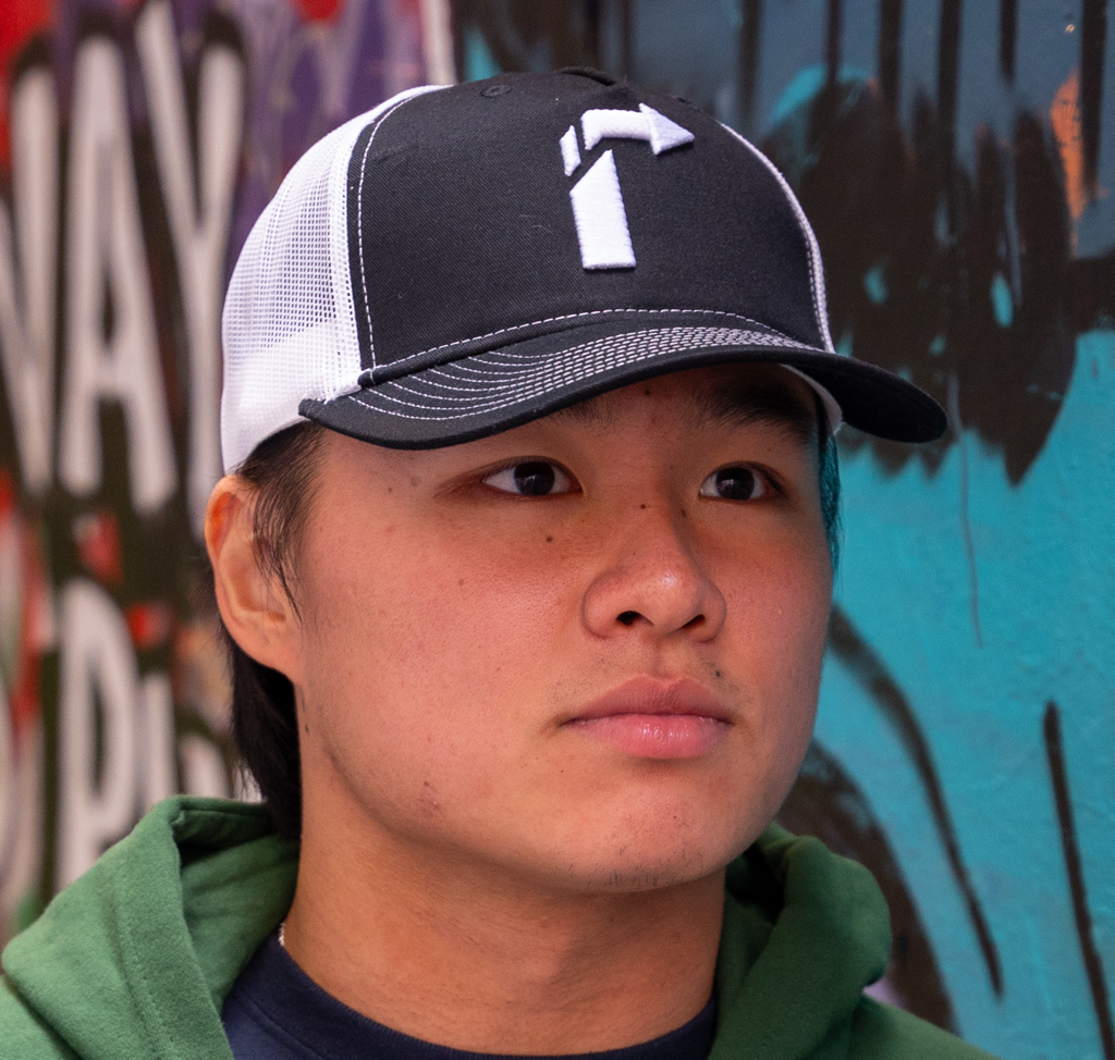 Elevant Trucker Snapback Hat – White Arrow Logo, Mesh Back, Adjustable Fit