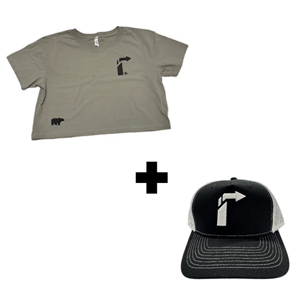 BUNDLE: RISE & GO WOMEN’S ARROW CROP TEE + ELEVANT TRUCKER SNAPBACK