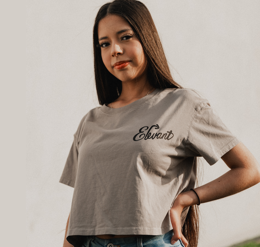 Women’s Motivational Crop Top – “Rise & Go” Graphic Tee in Ecru | ELEVANT