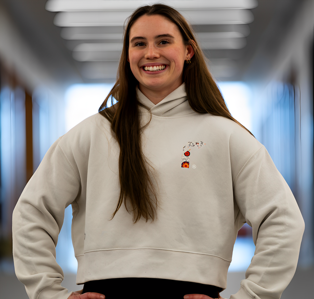 White Floral Arrow Crop Sweatshirt – Women’s Cropped Pullover for Everyday Comfort & Style