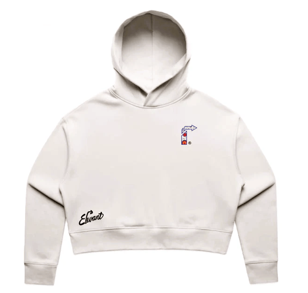 White Floral Arrow Crop Sweatshirt – Women’s Cropped Pullover for Everyday Comfort & Style