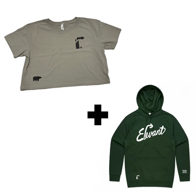 BUNDLE: RISE & GO WOMEN’S ARROW CROP TEE + ELEVANT ARMY GREEN HOODIE