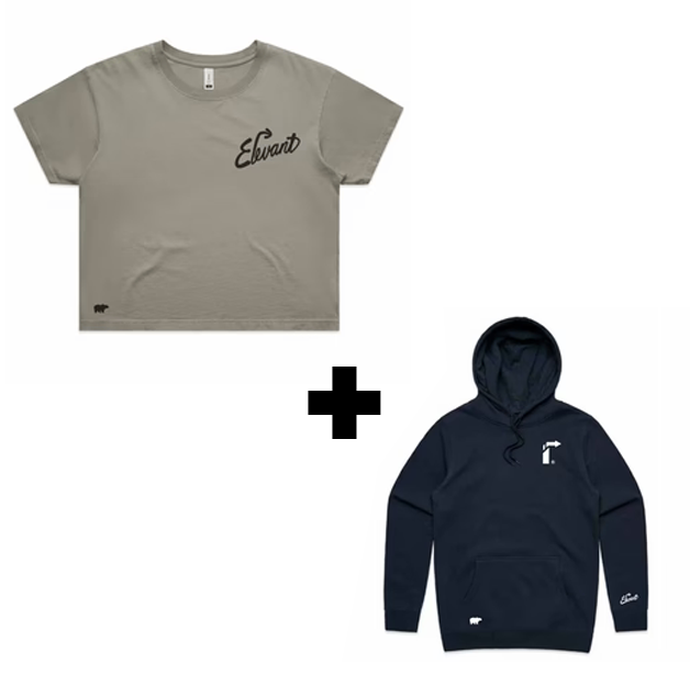 BUNDLE: ELEVANT RISE & GO WOMEN'S CROP TEE - ECRU + ELEVANT MIDNIGHT BLUE HOODIE