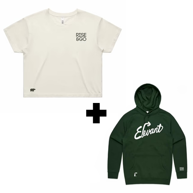 BUNDLE: RISE & GO WOMEN'S CROP TEE + ELEVANT ARMY GREEN HOODIE