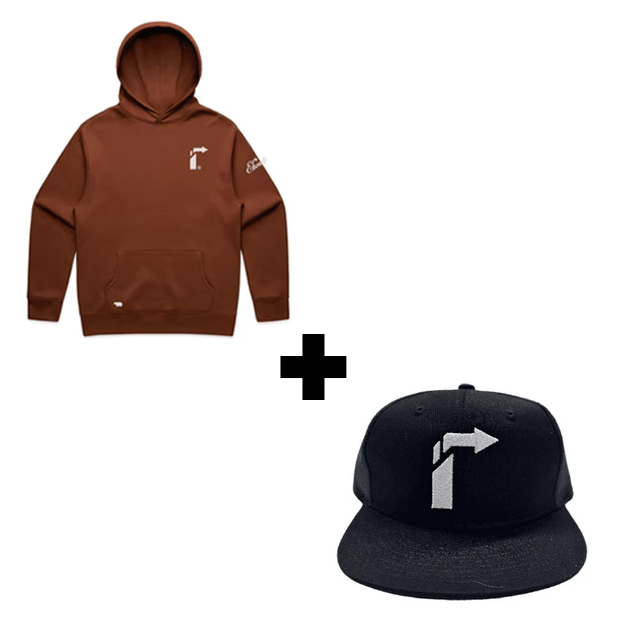 BUNDLE: CAMEL STENCIL SWEATSHIRT + BLACK MELTON WOOL LEATHER STRAP HAT
